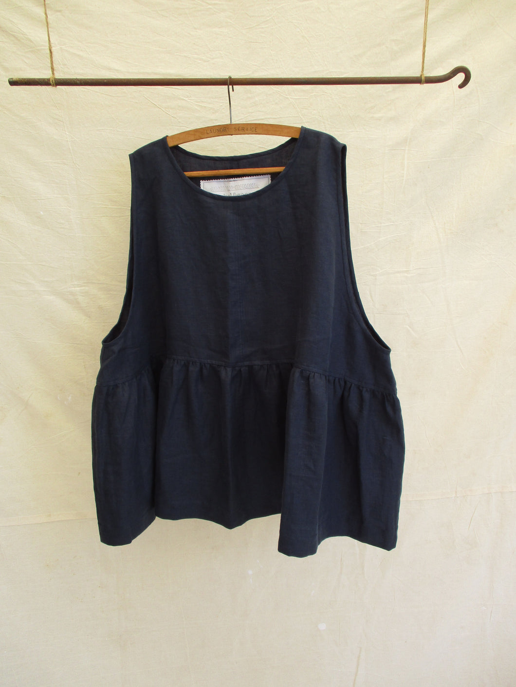 Relaxed Layering Vest Top in Navy Antique-Washed Linen