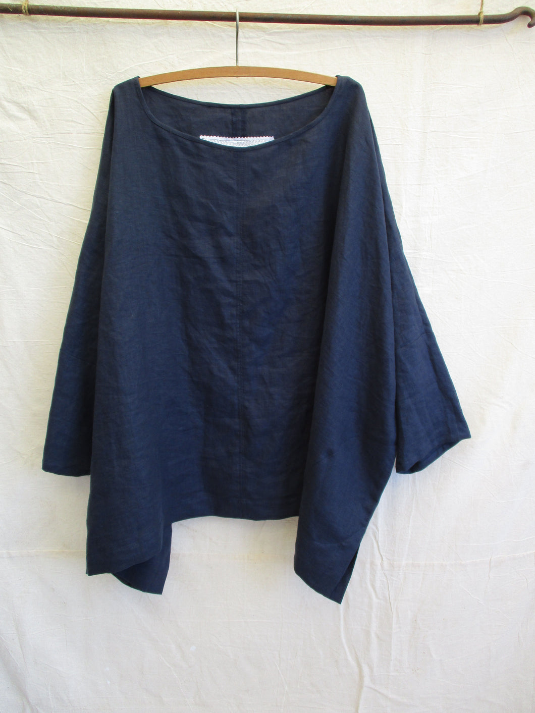 Harriet Top in Navy Antique-Washed Linen