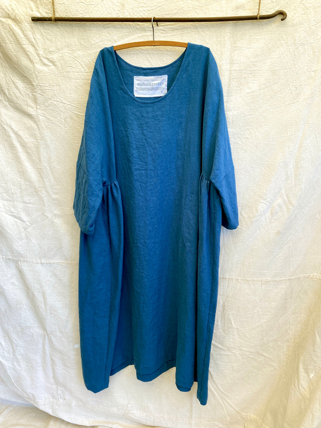 Sarah Smock Dress - Deep Sky Blue Antique-Washed Linen